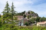 View Up To The Derelict Fortress At Castiglione D"orcia Stock Photo