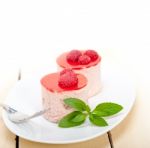 Fresh Raspberry Cake Mousse Dessert Stock Photo