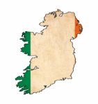 Ireland Map On Ireland Flag Drawing ,grunge And Retro Flag Serie Stock Photo