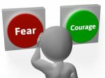 Fear Courage Buttons Show Scary Or Unafraid Stock Photo