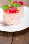 Fresh Raspberry Cake Mousse Dessert Stock Photo