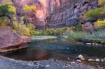 Virgin River Flowing Through Zion National Park Stock Photo