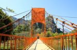 Bridge Over Song River, Vang Vieng, Laos Stock Photo