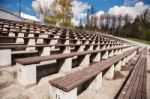 Wooden Benches In The City Park Stock Photo