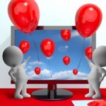 Balloons Coming Out Of Screen For Online Greeting Stock Photo