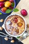 Fresh Homemade Plum Frangipane Tart Stock Photo