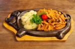 Fried Mushrooms With Potatoes Stock Photo