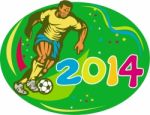 Brasil 2014 Soccer Football Player Run Retro Stock Photo