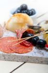 Mix Cold Cut On A Stone With Fresh Pears Stock Photo