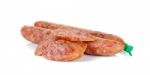 Chinese Sausages Isolated On The White Background Stock Photo