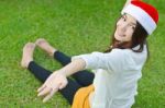 Beautiful Young Santa Clause Woman Stock Photo