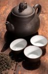 Chinese Green Tea Pot And Cups Stock Photo