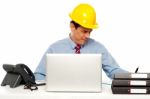 Architect Wearing Safety Helmet Stock Photo