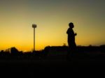 Silhouette Teen Age Run Together  Track Stock Photo