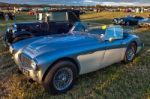 Old Austin Healey Sports Car Parked At Goodwood Stock Photo