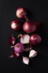 Shallots Still Life Black Background Stock Photo