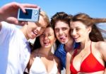 Friends Taking Self Portrait, Outdoors Stock Photo