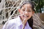 Portrait Of Thai High School Student Uniform Teen Beautiful Girl Happy And Relax Stock Photo