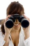 lady looking Through Binoculars Stock Photo