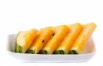 Slice Yellow Watermelon  Stock Photo