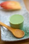 Japanese Style Green Tea Pudding Stock Photo