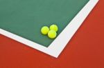 Tennis Court At Base Line With Ball Stock Photo