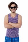 Smiling Confident Guy In Beach Wear Stock Photo