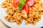 Italian Pasta Farfalle Butterfly Bow-tie And Tomato Sauce Stock Photo