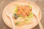 Wheat Noodles With Barbecued Red Pork Stock Photo