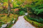 Autumn Garden And Pond At Enkoji Temple Stock Photo