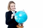 Business Leader Holding Globe Map Stock Photo