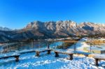 Ulsan Bawi Rock In Seoraksan Mountains In Winter, South Korea Stock Photo