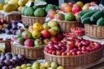 Close-up Of A Fruit And Vegetable Stall In Funchal Covered Marke Stock Photo