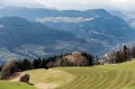 View Towards The Dolomites From Above Villanders Stock Photo