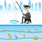 Cartoon Businessman Fishing Money Stock Photo