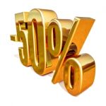 3d Gold 50 Fifty Percent Sign Stock Photo