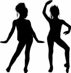 Dancing Silhouette Friends Stock Photo