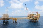 Offshore Construction Platform For Production Oil And Gas,oil And Gas Industry Stock Photo