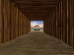 Bamboo Tunnel Cover Walkway To The Beach Stock Photo