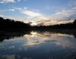 Sunset In The Amazon Stock Photo