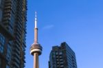 Cn Tower In Toronto Canada Surrounded By Buildings Stock Photo