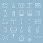 Camera And Accessories Line Icon Set Stock Photo