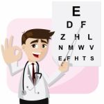 Cartoon Ophthalmologist With Chart Testing Eyesight Stock Photo