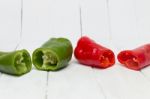 Fresh Cayenne Sweet Peppers Sliced Stock Photo