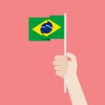 Hand Holding Up Brazil Flag.  Illustration Stock Photo