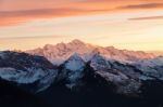 Mont Blanc Mountain At Sunset Stock Photo