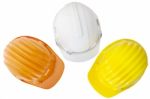 Top View Of Multicolor Safetyt,construction ,protection Helmet Stock Photo