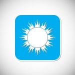 Sun Icon. Blue Square Frame.  Illustration Stock Photo