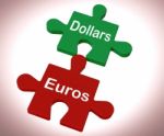 Dollars Euros Puzzle Means International Money Exchange Stock Photo