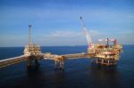 Offshore Construction Platform For Production Oil And Gas,oil And Gas Industry Stock Photo